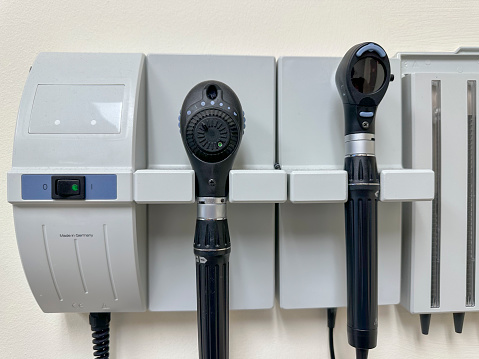 Doctor's office equipment mounted to a wall