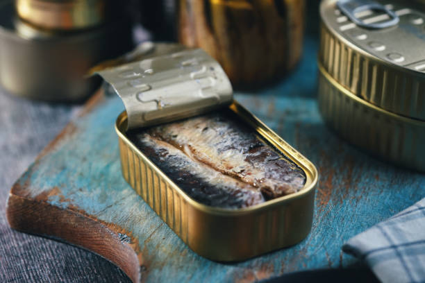 Canned Fish - Sardines in a Tin Canned Fish - Sardines in a Tin kipper stock pictures, royalty-free photos & images