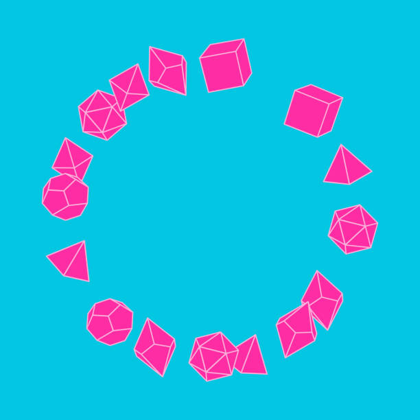 Pink dice frame in round shape, hand drawn vector Pink dice frame in round shape, hand drawn vector illustration. Blank template element for postcard or photo frame design. Dice for the game dnd. Abstract illustration. d20, 6, 4, 12, 8. Board game developing 8 stock illustrations