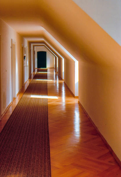1989 old Positive Film scanned, the corridor light and shadow, Weingarten, Germany stock photo