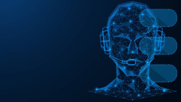 ilustraciones, imágenes clip art, dibujos animados e iconos de stock de chat bot, inteligencia artificial lleva a cabo un diálogo. - centro de llamadas