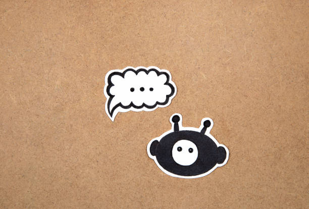 Bot on chat, bot symbol. Concept of AI, hand drawn bot representation in a chat bubble ready to work