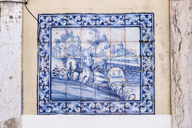 istock Traditional blue and white azulejos tile mural on a building in Lisbon. 1478189196