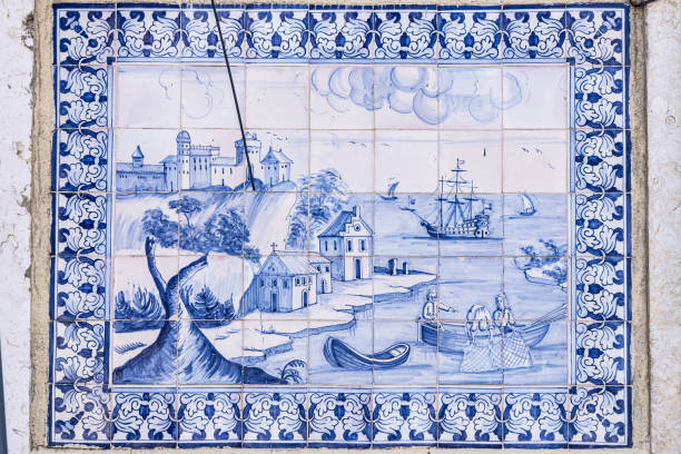 istock Traditional blue and white azulejos tile mural on a building in Lisbon. 1478189205