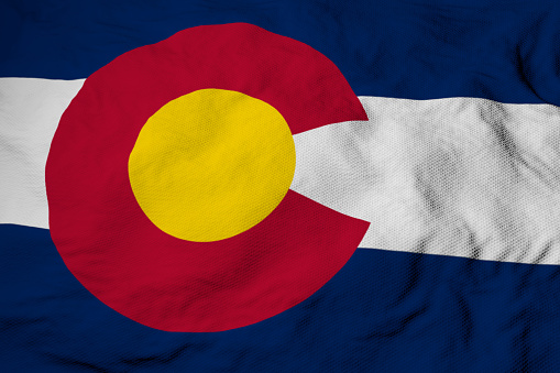 Full frame close-up on a waving flag of Colorado (USA) in 3D rendering.