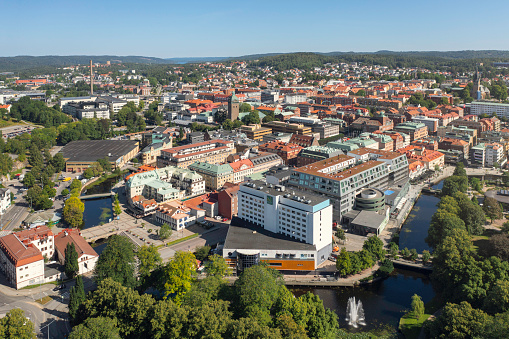 Aerial view of the city Borås in the Västergötland province of Sweden in summer.