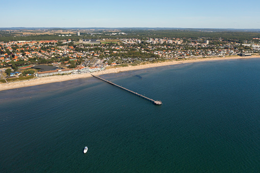 Aerial view of the beach coastline in Falkenberg in the Halland province of Sweden.