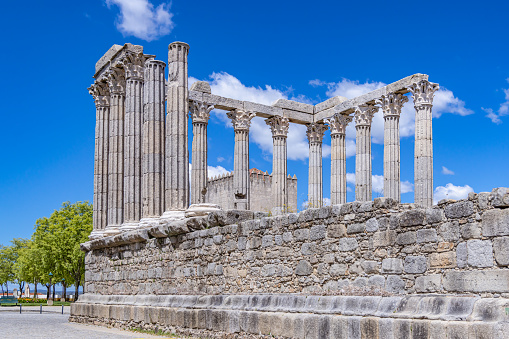 Europe, Portugal, Evora. Ruins of the Roman Temple to the god Diana in Evora.