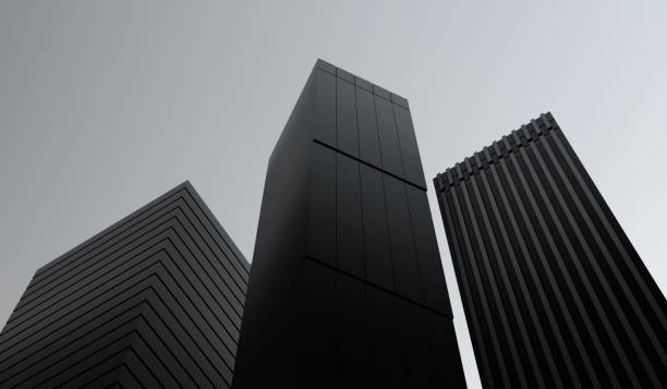 istock Modern construction building design. Industrial construction houses,buildings.Black and white architecture of the facade of high-rise buildings. Monochrome minimalism futuristic buildings. Abstract buildings.3D render. 1478195232