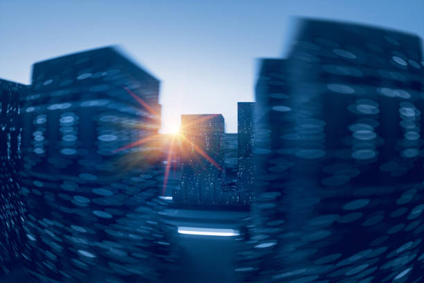 istock Futuristic defocused city skyscrapers at sunset 1478202920