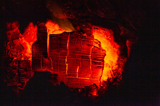 Abstract wood coals pattern burning hot in fire