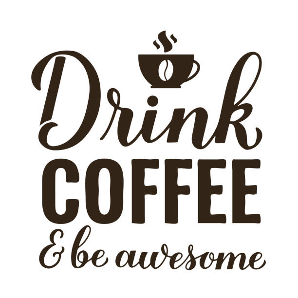 istock Drink coffee and be awesome calligraphy hand lettering. Funny coffee quote. Vector template for banner, typography poster, sticker, mug, shirt, etc 1478204675
