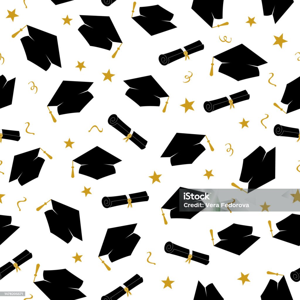 Graduation Pater Graduation Seamless Pattern Caps Thrown Up Grad Ceremony Backdrop ...