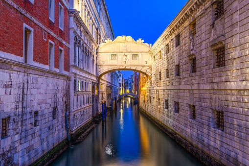 Bridge of Sighs in Venice, Italy at Blue Hour