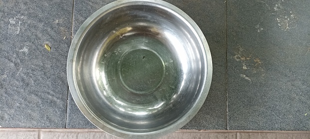 Top view of empty stainless steel bowl
