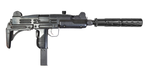 istock UZI submachine gun with silencer on white background 1478225585