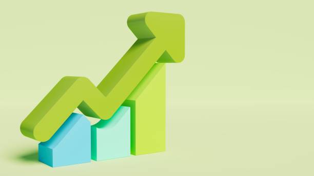 istock Rising arrow and bars iconography on a green stage, sustainability theme, performance, profitability among others, 3d rendering 1478226407
