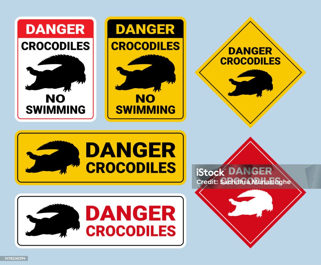 Danger Crocks Danger Crocodiles Sign Collection Stock Illustration - Download Image ...