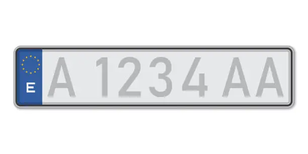 Vector illustration of Car number plate. Vehicle registration license of Spain