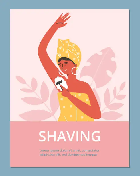 Vector illustration of Banner with woman removing hair using home depilator, flat vector illustration.