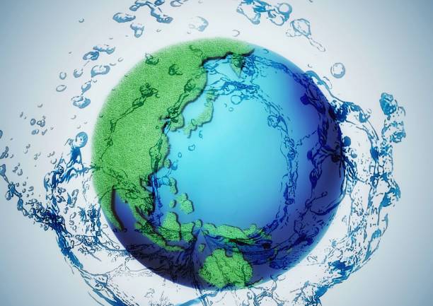 3d illustration of abstract earth and blue water splash in natural environment concept