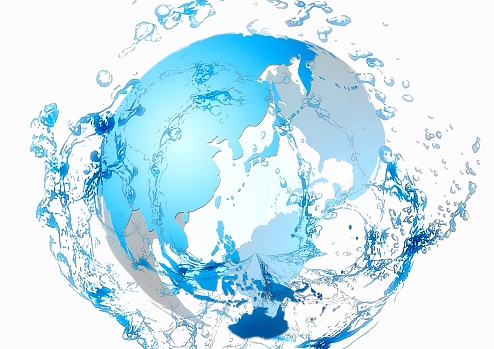 3d illustration of abstract earth and blue water splash in natural environment concept