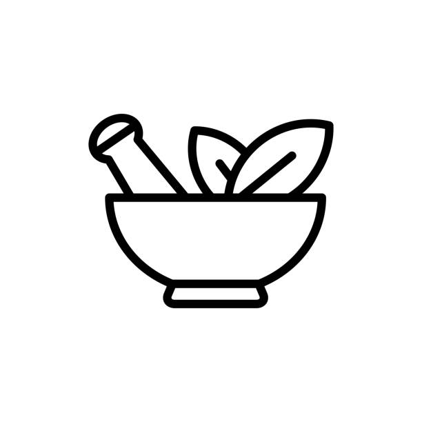 illustrations, cliparts, dessins animés et icônes de modèle de conception vectorielle d’icône de mortier et de pilon simple et moderne - pilon et mortier