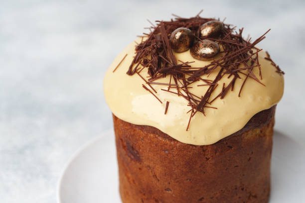 istock Easter cake with nest decor on gray background 1478243399