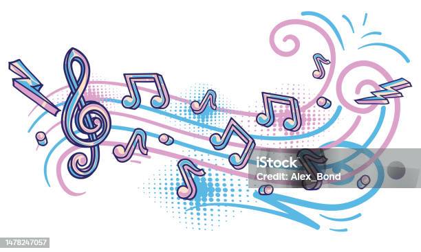 Funcky Note Drawn Notes And Clef Funky Musical Melody Stock Illustration - Download ...