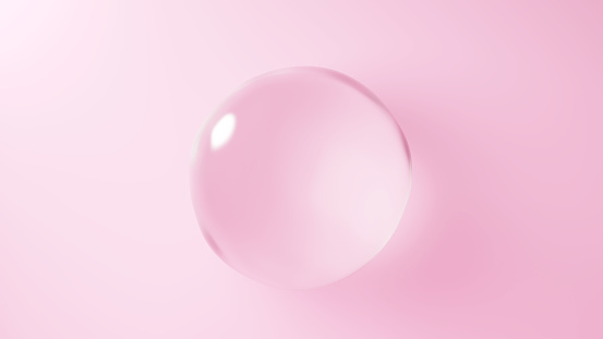 3D Illustration.Sphere of water on pink background. Glass sphere. (Horizontal)