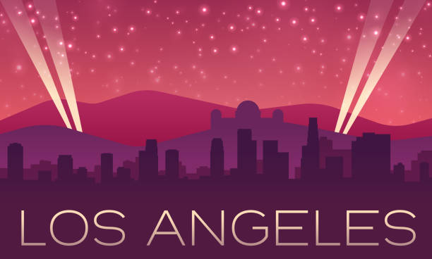 로스 앤젤레스 스카이 라인 실루엣 - santa monica city of los angeles night los angeles county stock illustrations