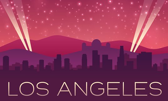 Los Angeles downtown skyline silhouette background.