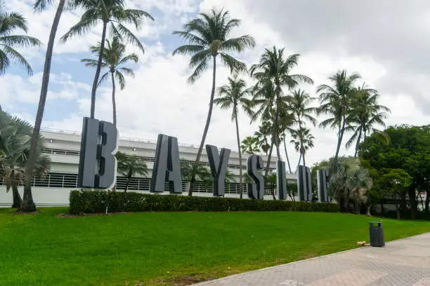 Photo of Bayside-text sign alongside Biscayne Blvd in Miami, Florida
