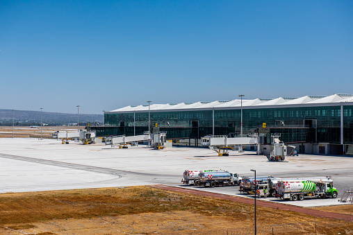 March 3rd, Zumpango de Ocampo, México. Exterior view of the Felipe Ángeles International Airport (AIFA) in Mexico. As part of the strategy to desaturate the Mexico City International Airport (AICM), the Felipe Ángeles International Airport (AIFA) was inaugurated on March 21, 2022. It currently has national and international flights active, which is why it is being promoted as the place of arrival for thousands of passengers to and from Mexico.