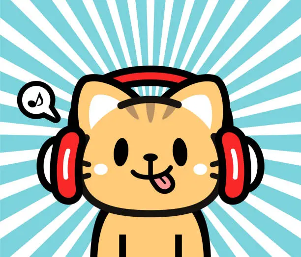 Vector illustration of Cute character design of a little cat wearing headphones