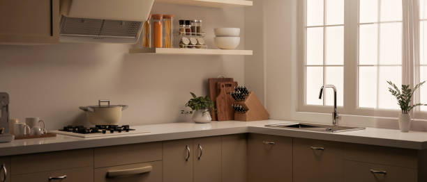 istock Modern contemporary kitchen interior with kitchen counter, cooker hood, and kitchen appliances 1478262688