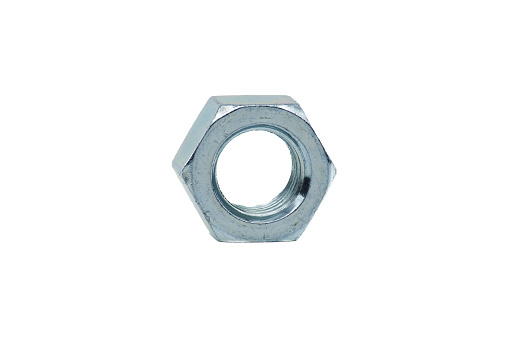 Zinc plated hexagon female screw isolated on white background