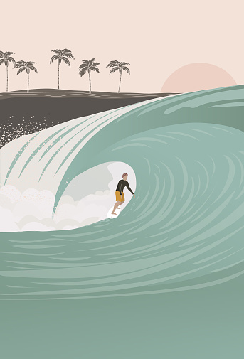 Big Wave Surf Illustration, vector