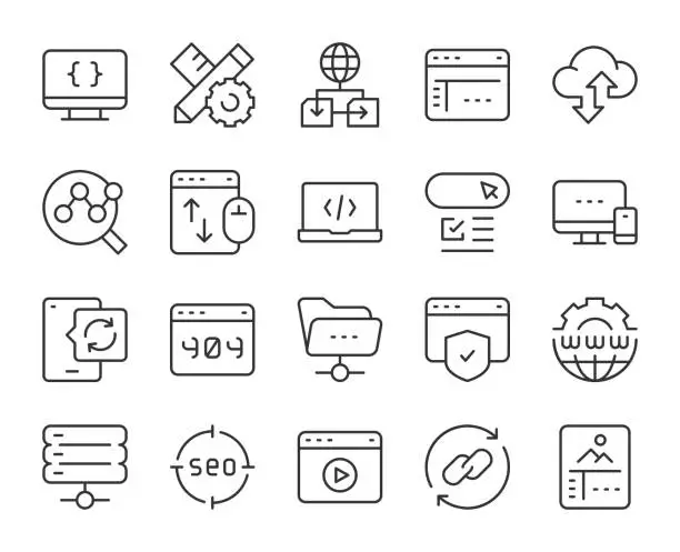 Vector illustration of Web Development - Light Line Icons