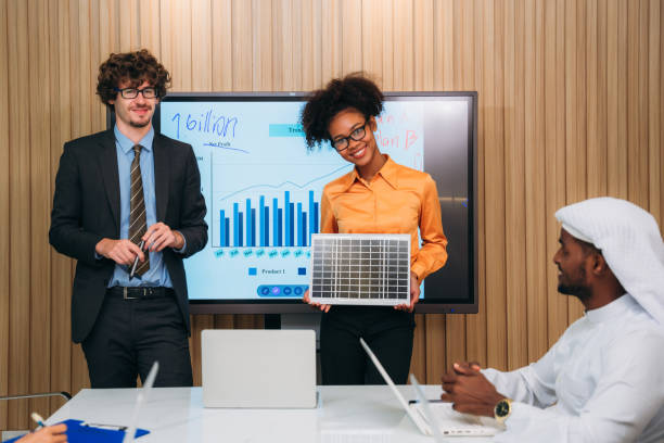 istock Group of business meeting about solar cell panel technology and planning together. Solar Energy Environment Concept. 1478269798