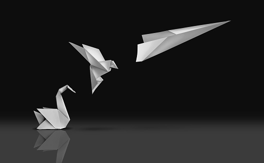 White Origami On Green Background