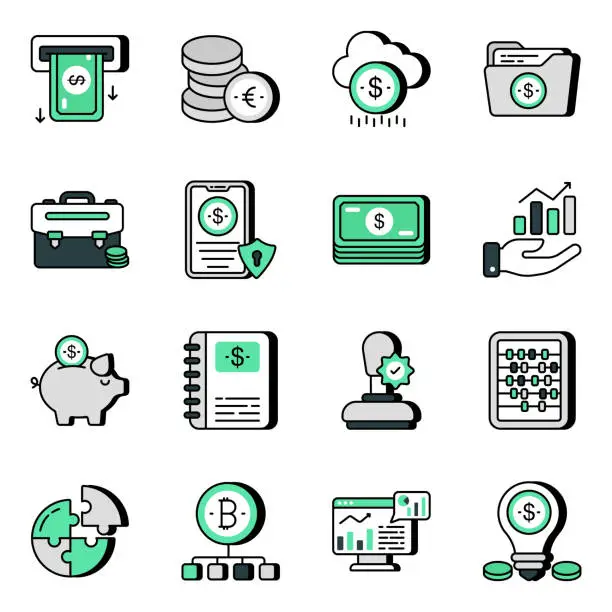 Vector illustration of Pack of Finance Flat Icons