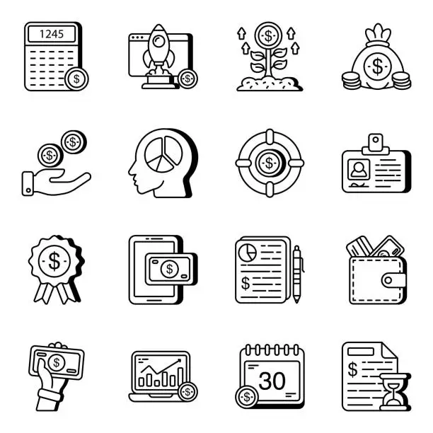 Vector illustration of Pack of Business Linear Icons