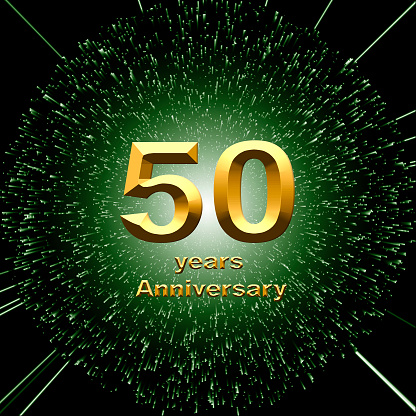 3d illustration, 50 anniversary. golden numbers on a festive background. poster or card for anniversary celebration, party