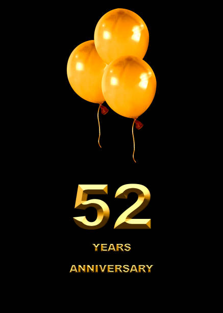 3d illustration,  52 anniversary. golden numbers on a festive background. poster or card for anniversary celebration, party - 11262 imagens e fotografias de stock
