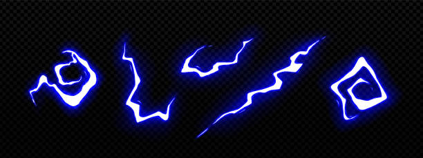 ilustrações, clipart, desenhos animados e ícones de conjunto de efeitos de relâmpago azul neon - impact exploding wave pattern shock
