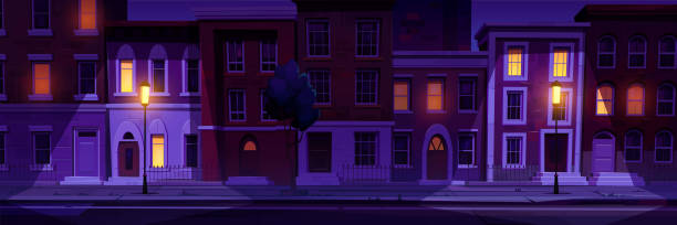 istock Cartoon city street at night 1478286502