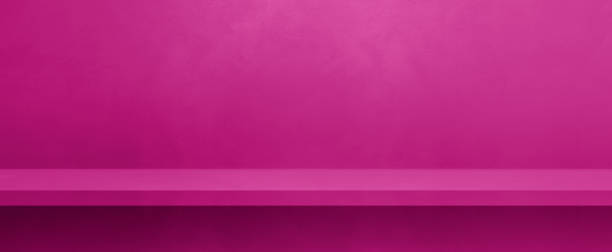 istock Empty shelf on a pink concrete wall. Background template. Horizontal banner mockup 1478287836