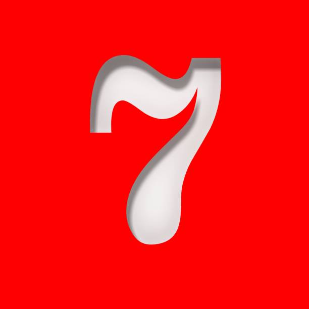 7 seven white number on red background stencil cut out design 3d