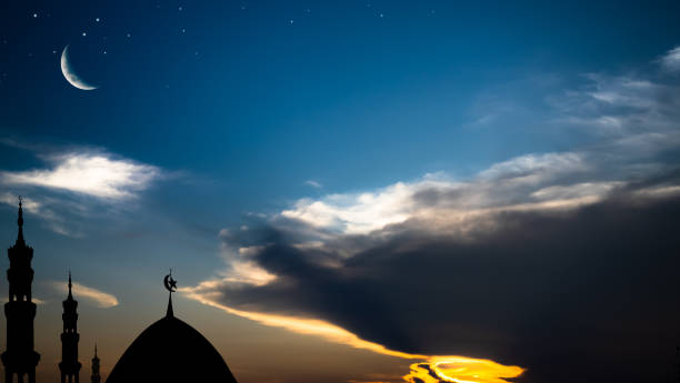 istock Islamic Architecture Background,Mosques Dome with Crescent Moon and Star on Golden Evening Sky Dark Black,Vertical ramadan Silhouette Buiding Sunset,Arabic Muslim,New Year Muharram,Eid Al-Adha 1478290703